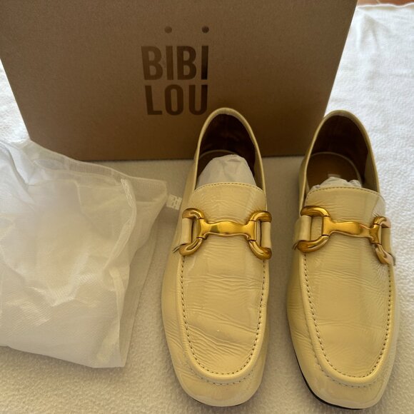 Anthropologie Bibi Lou Zagreb Patent Leather Gold Horsebit Loafers Cream 37 - Picture 3 of 14